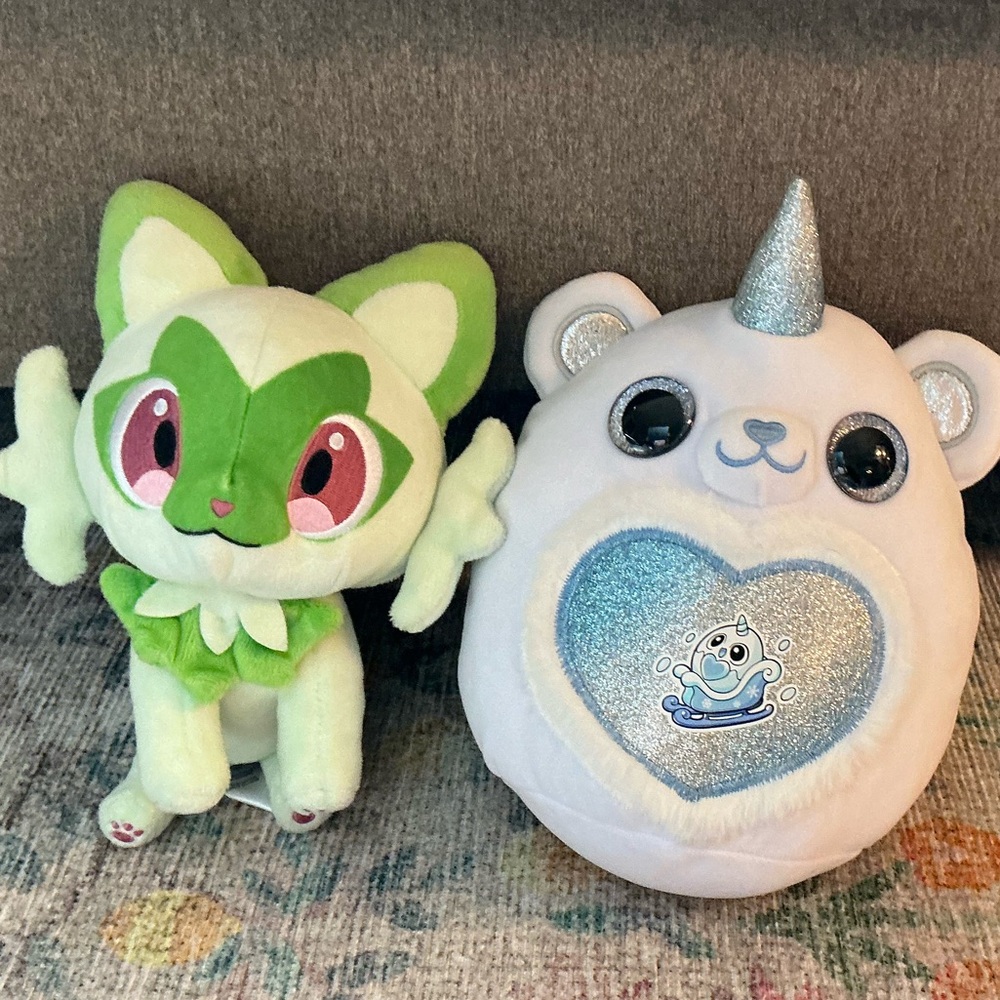 Squishmallow Fairy Unicorn Bear and Green Pokémon Stuffy Plush Set